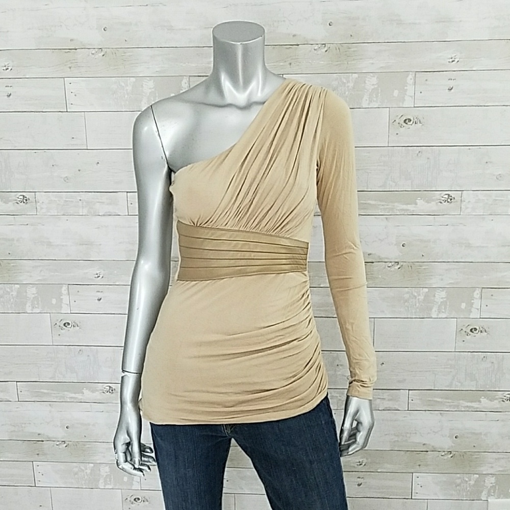 Sky Brand tan one shoulder long sleeve top